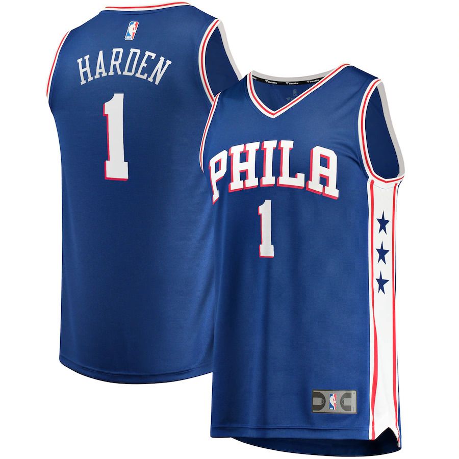 Men Philadelphia 76ers 1 James Harden Fanatics Branded Royal Fast Break Replica NBA Jersey